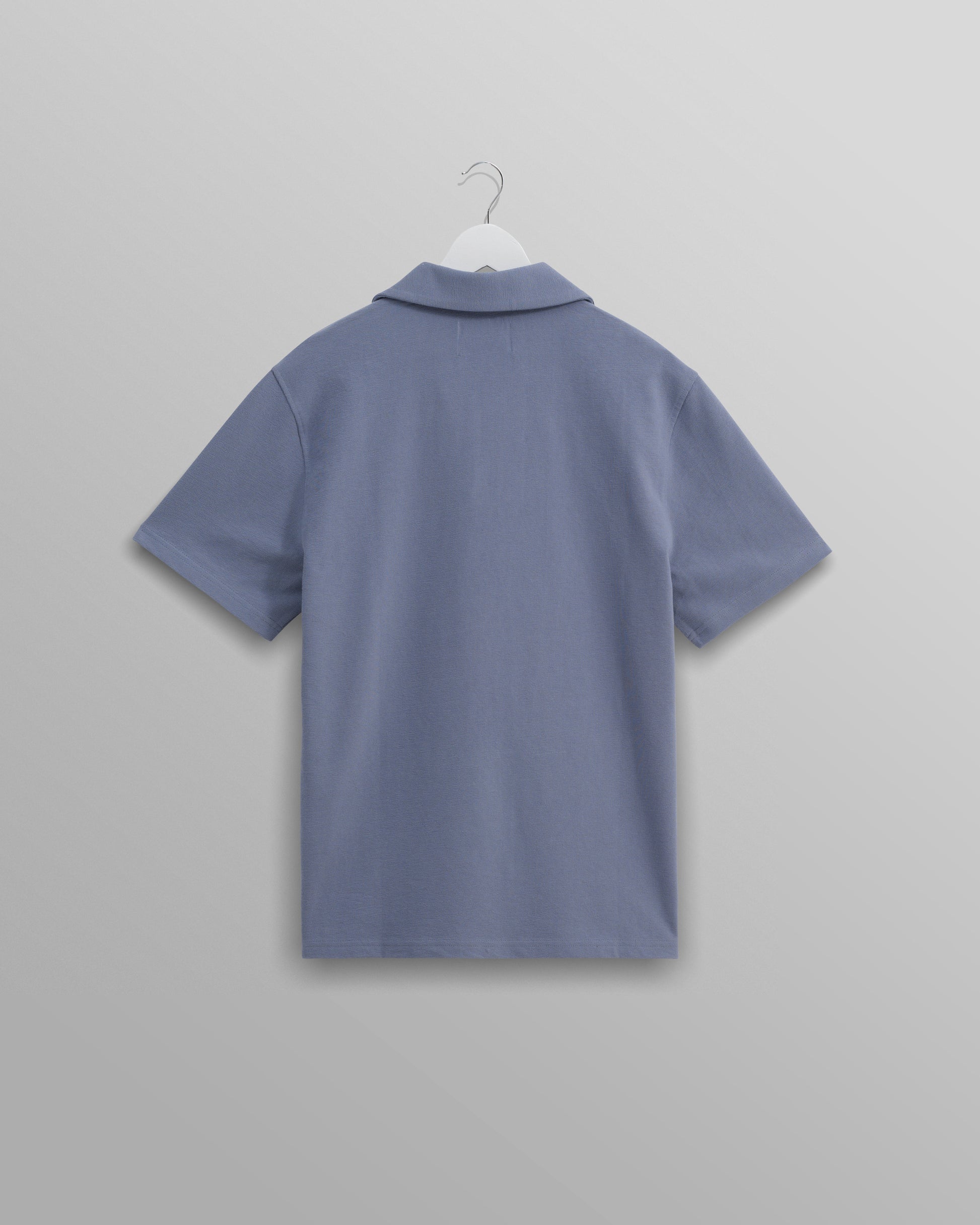 wax london men's Atwood - Mid Blue Textured Organic Cotton Polo Shirt