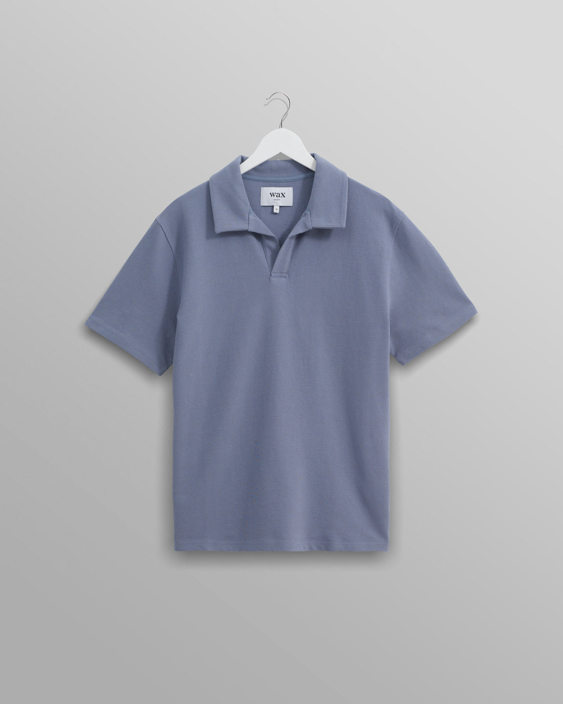 wax london men's Atwood - Mid Blue Textured Organic Cotton Polo Shirt