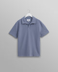 wax london men's Atwood - Mid Blue Textured Organic Cotton Polo Shirt