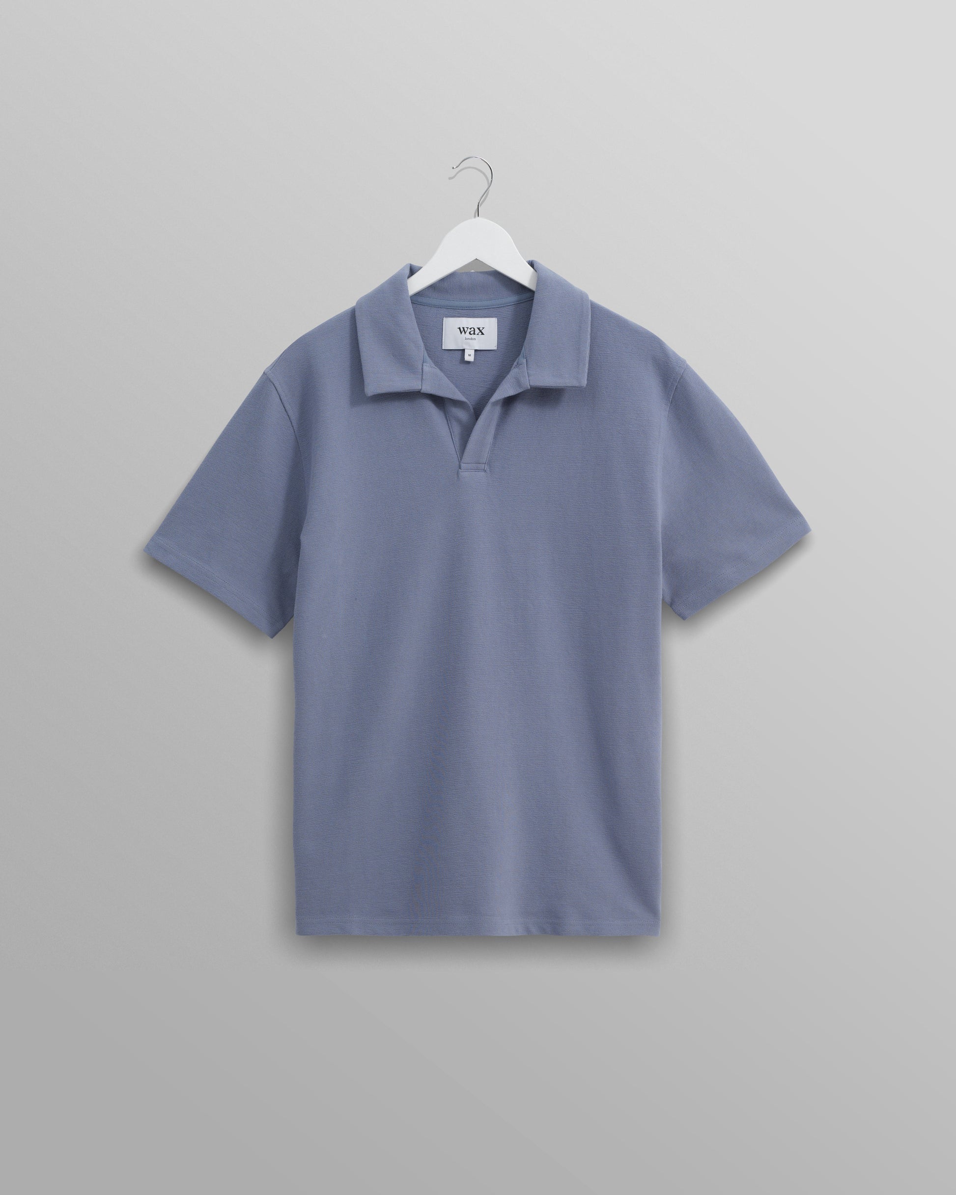 wax london men's Atwood - Mid Blue Textured Organic Cotton Polo Shirt