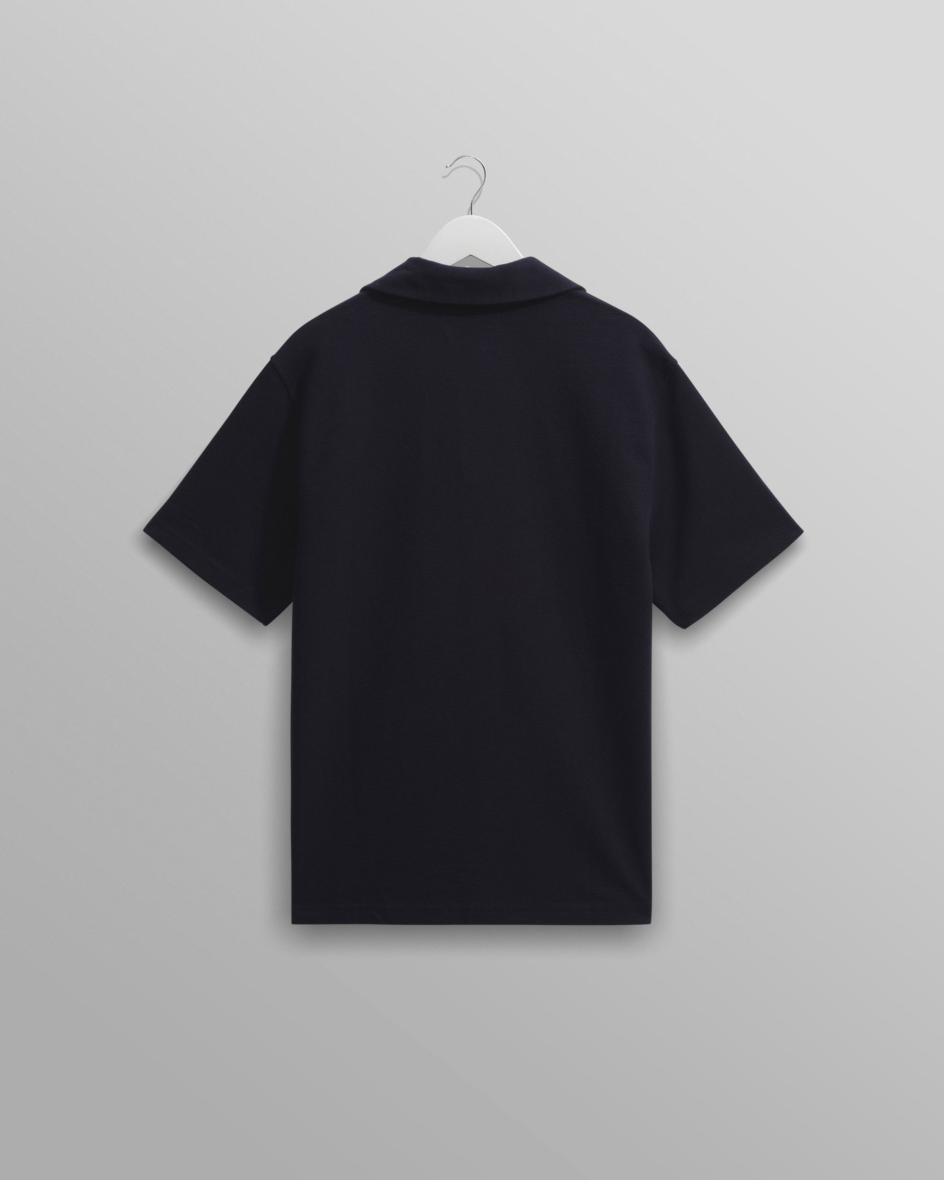 wax london men's Atwood - Navy Textured Organic Cotton Polo Shirt