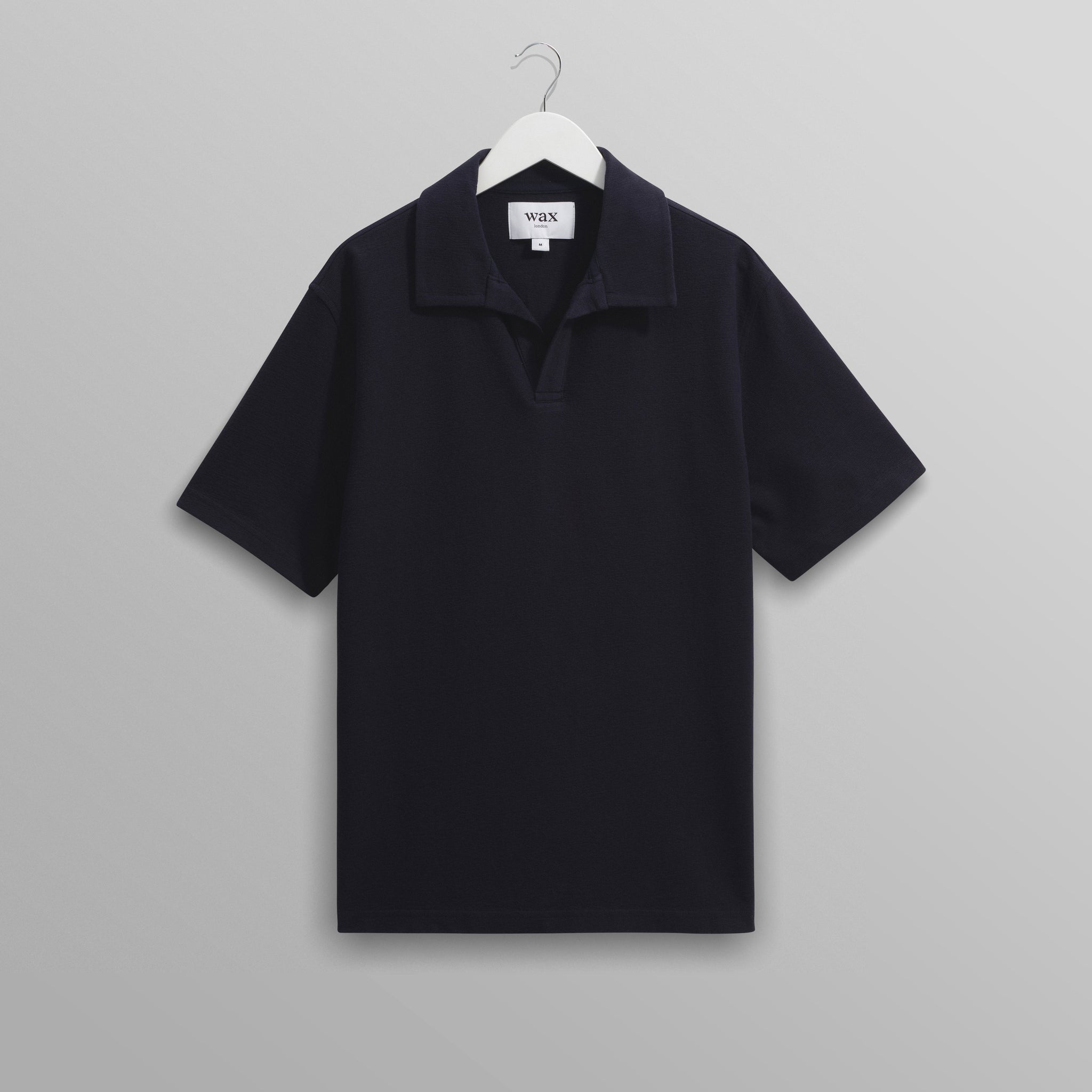 wax london men's Atwood - Navy Textured Organic Cotton Polo Shirt