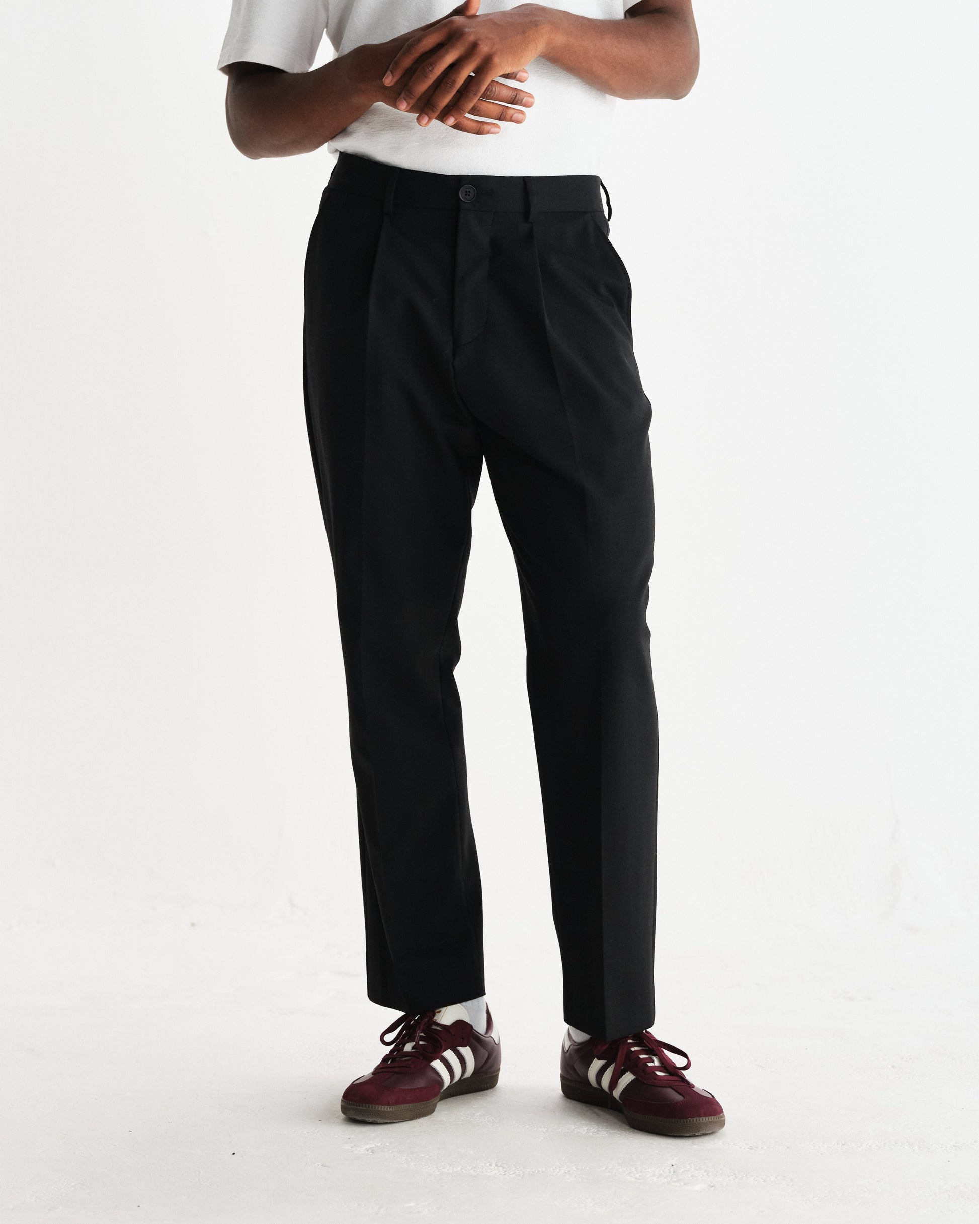 wax london men's Aubyn - Black Wool Blend Twill Pleated Trousers
