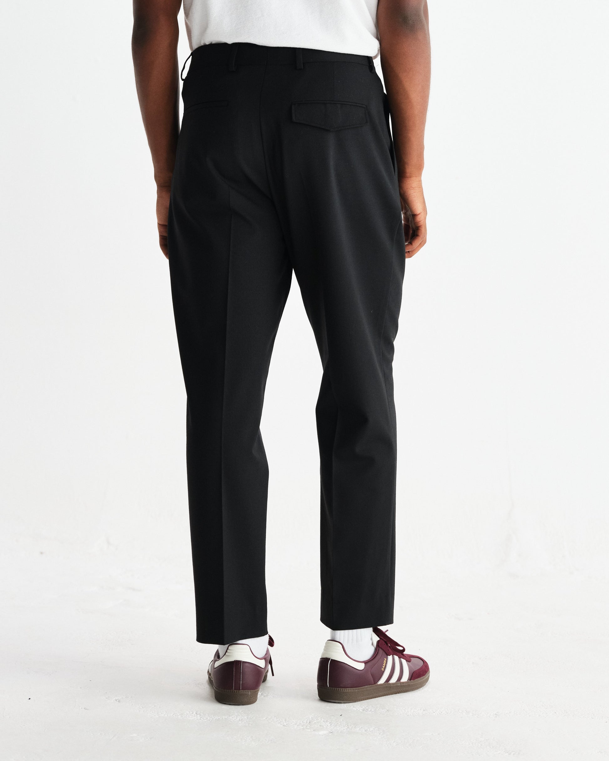 wax london men's Aubyn - Black Wool Blend Twill Pleated Trousers