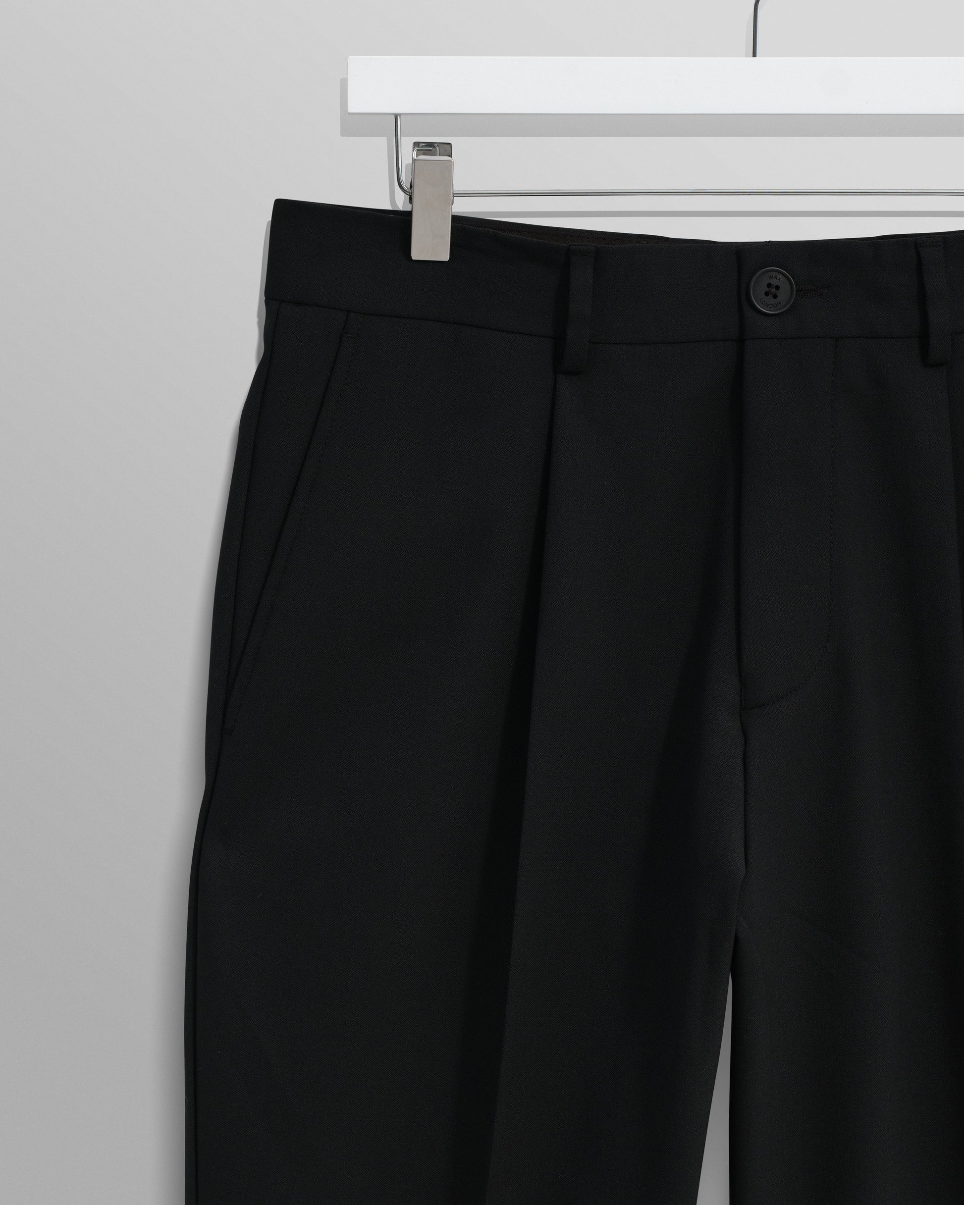 wax london men's Aubyn - Black Wool Blend Twill Pleated Trousers