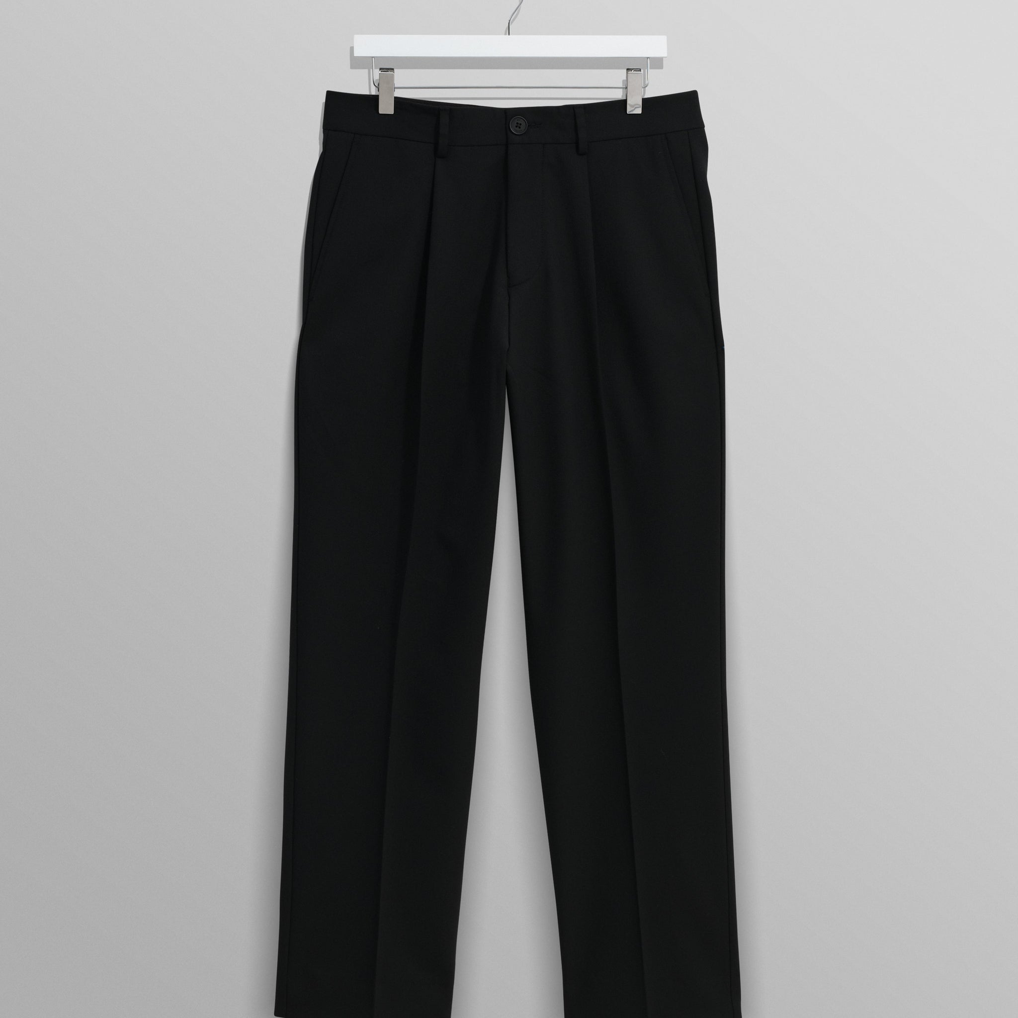 wax london men's Aubyn - Black Wool Blend Twill Pleated Trousers