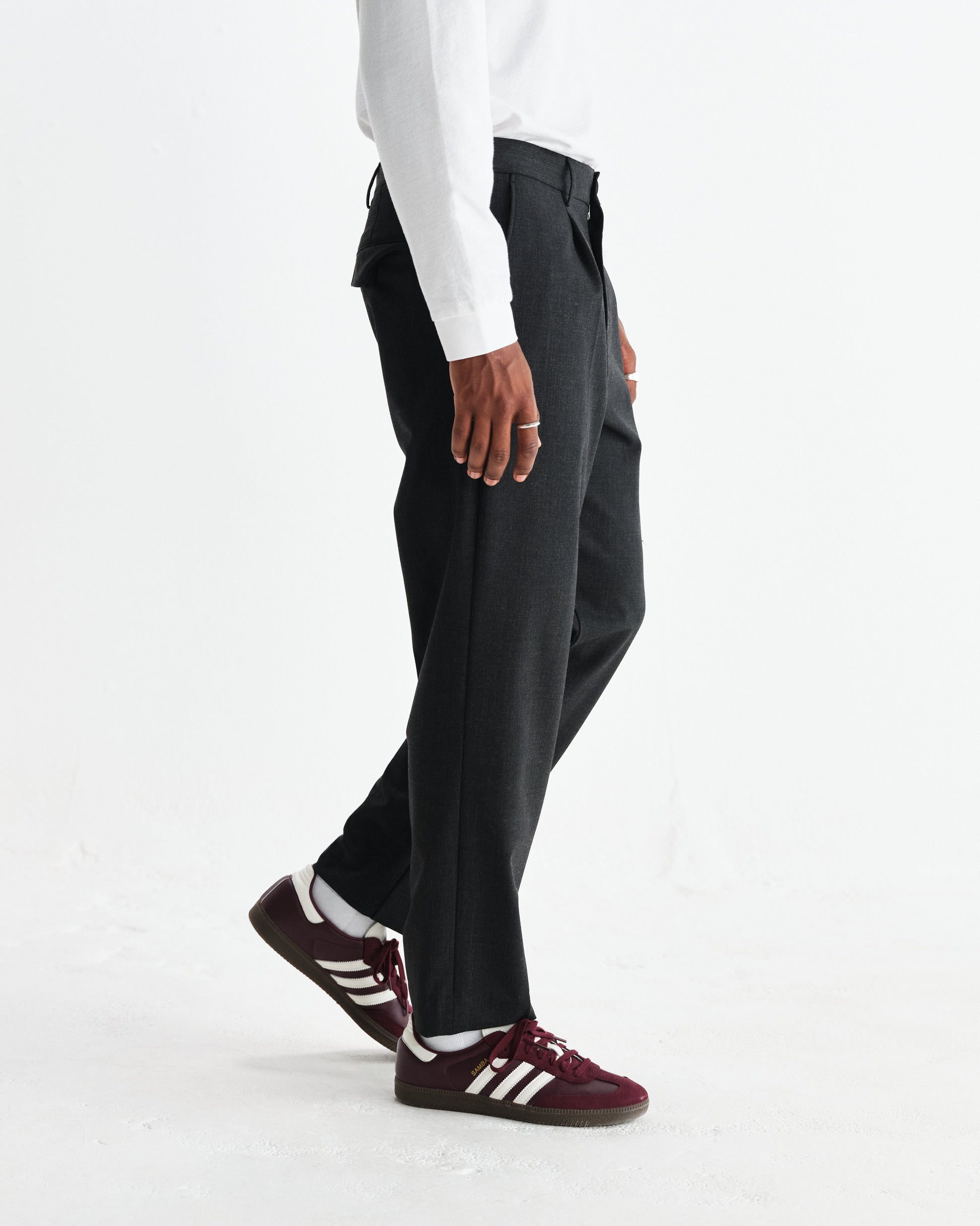 wax london men's Aubyn - Charcoal Wool Blend Twill Pleated Trousers