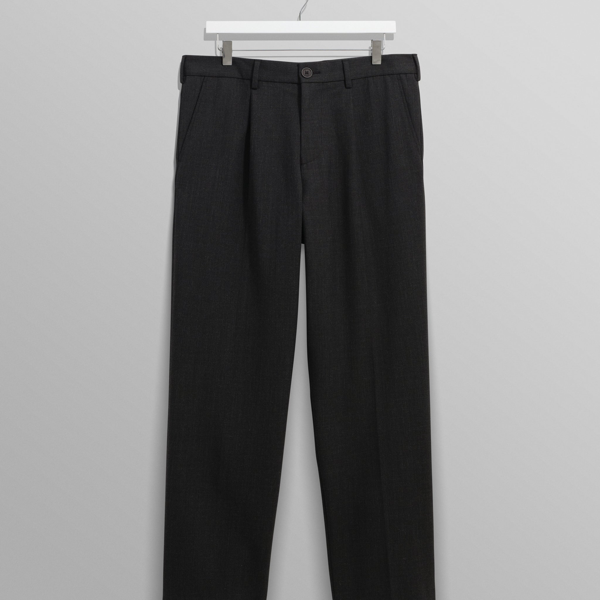 wax london men's Aubyn - Charcoal Wool Blend Twill Pleated Trousers