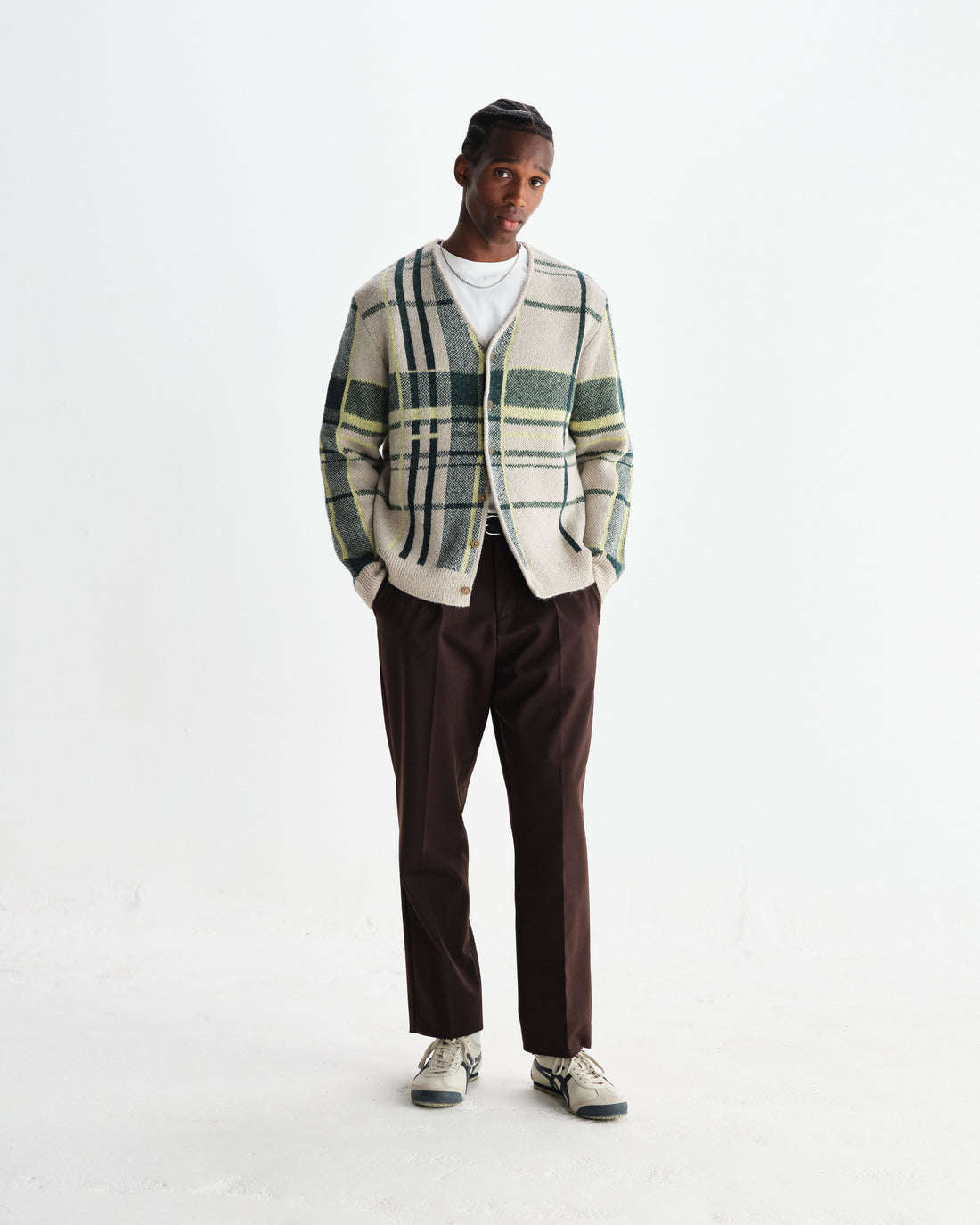 wax london men's Aubyn - Dark Brown Wool Blend Twill Pleated Trousers