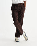 wax london men's Aubyn - Dark Brown Wool Blend Twill Pleated Trousers