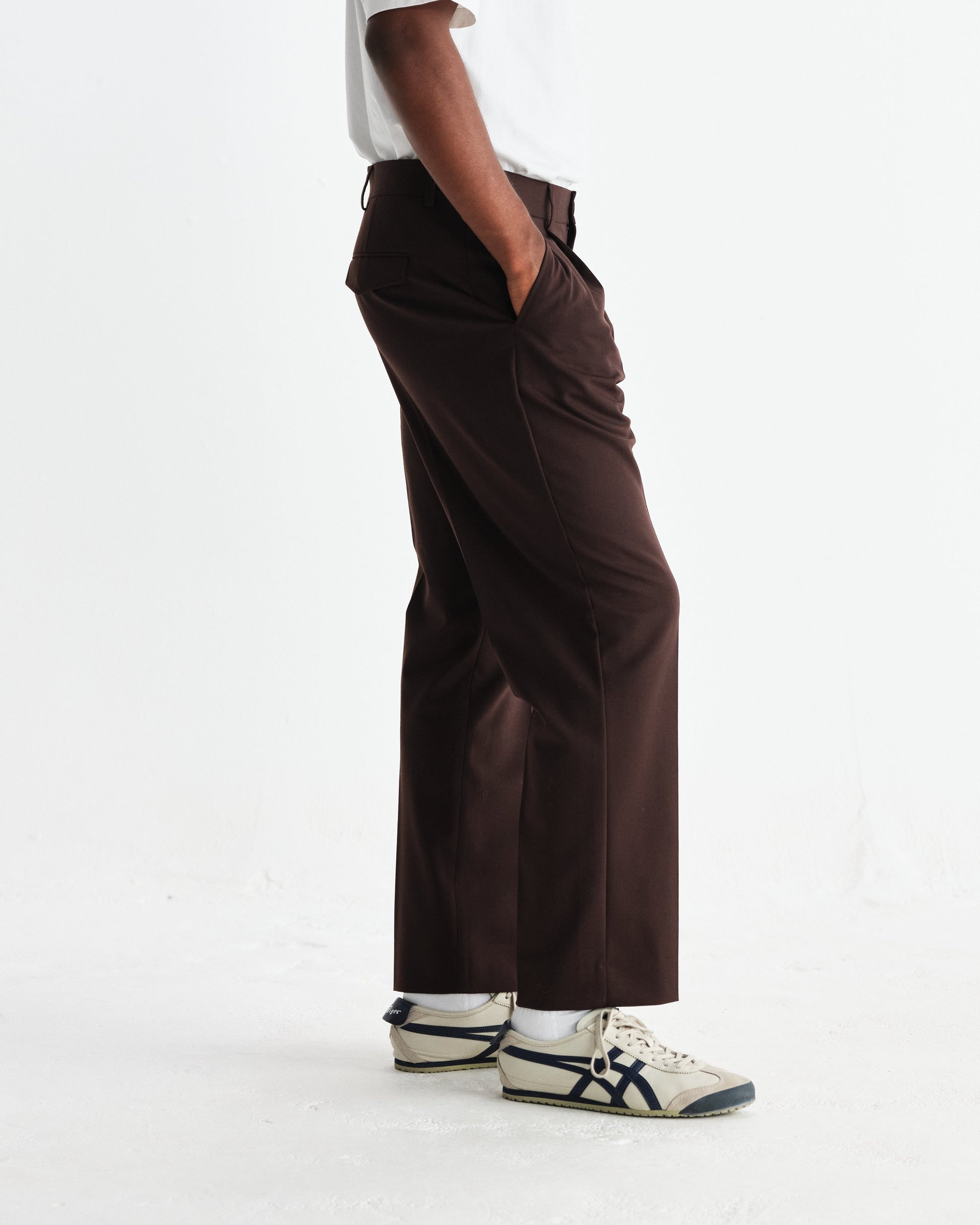 wax london men's Aubyn - Dark Brown Wool Blend Twill Pleated Trousers