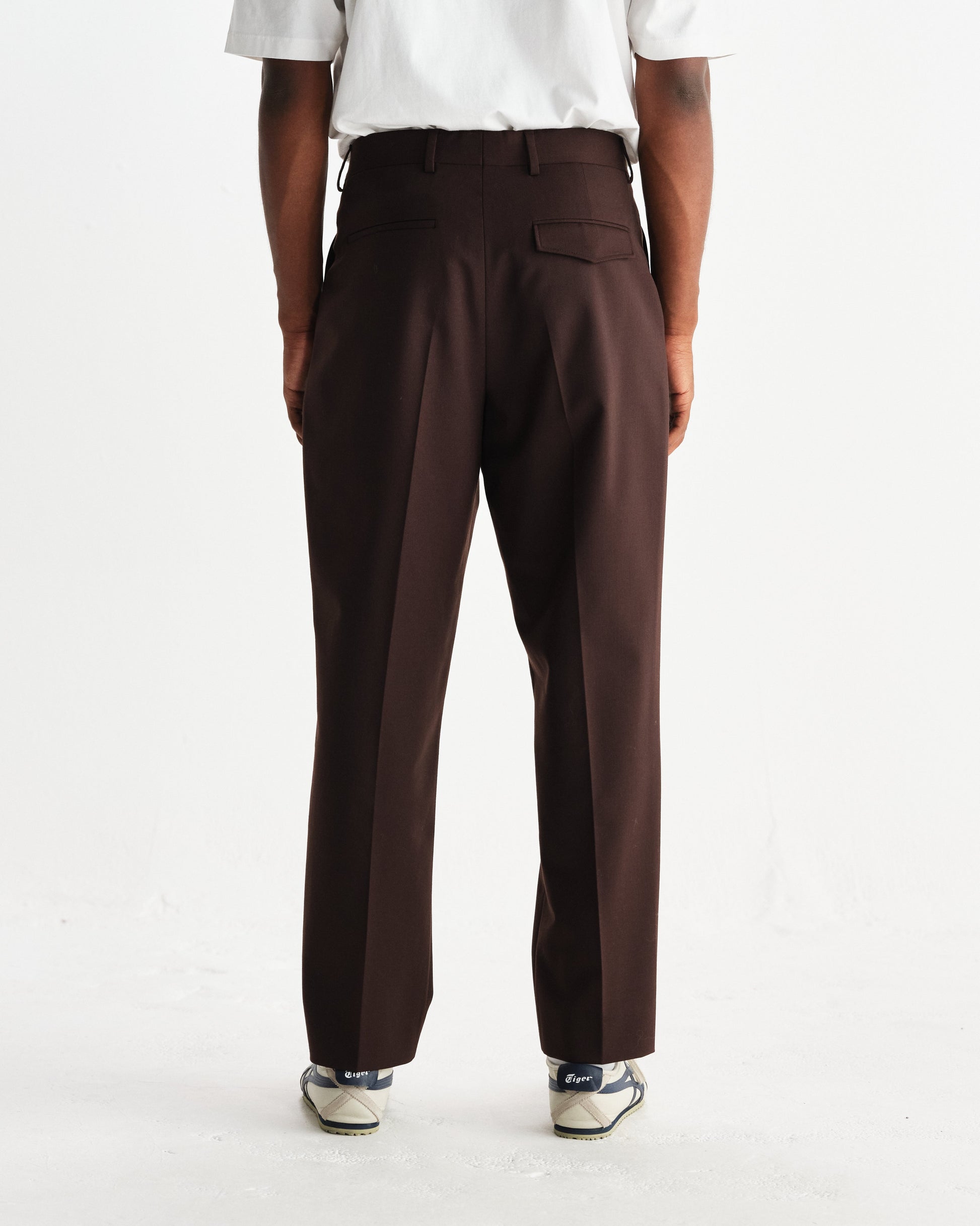 wax london men's Aubyn - Dark Brown Wool Blend Twill Pleated Trousers