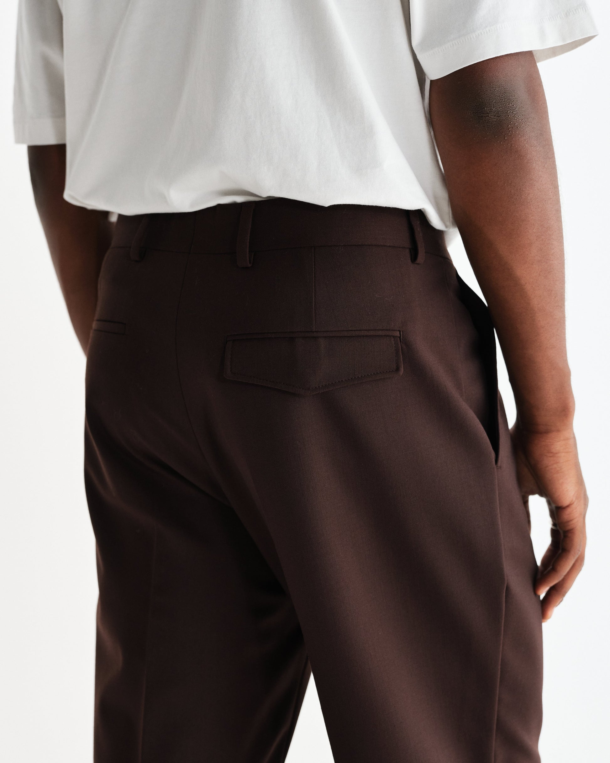 wax london men's Aubyn - Dark Brown Wool Blend Twill Pleated Trousers