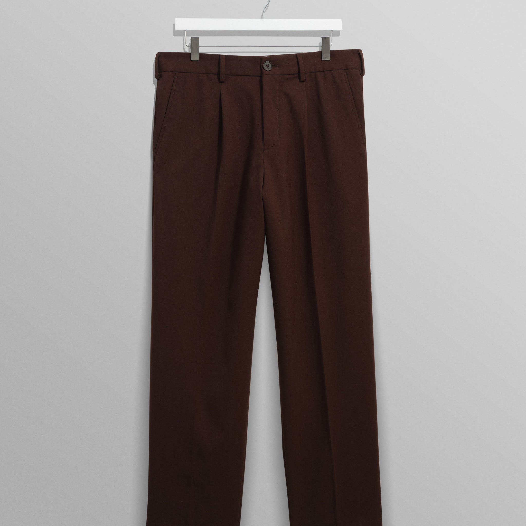 wax london men's Aubyn - Dark Brown Wool Blend Twill Pleated Trousers