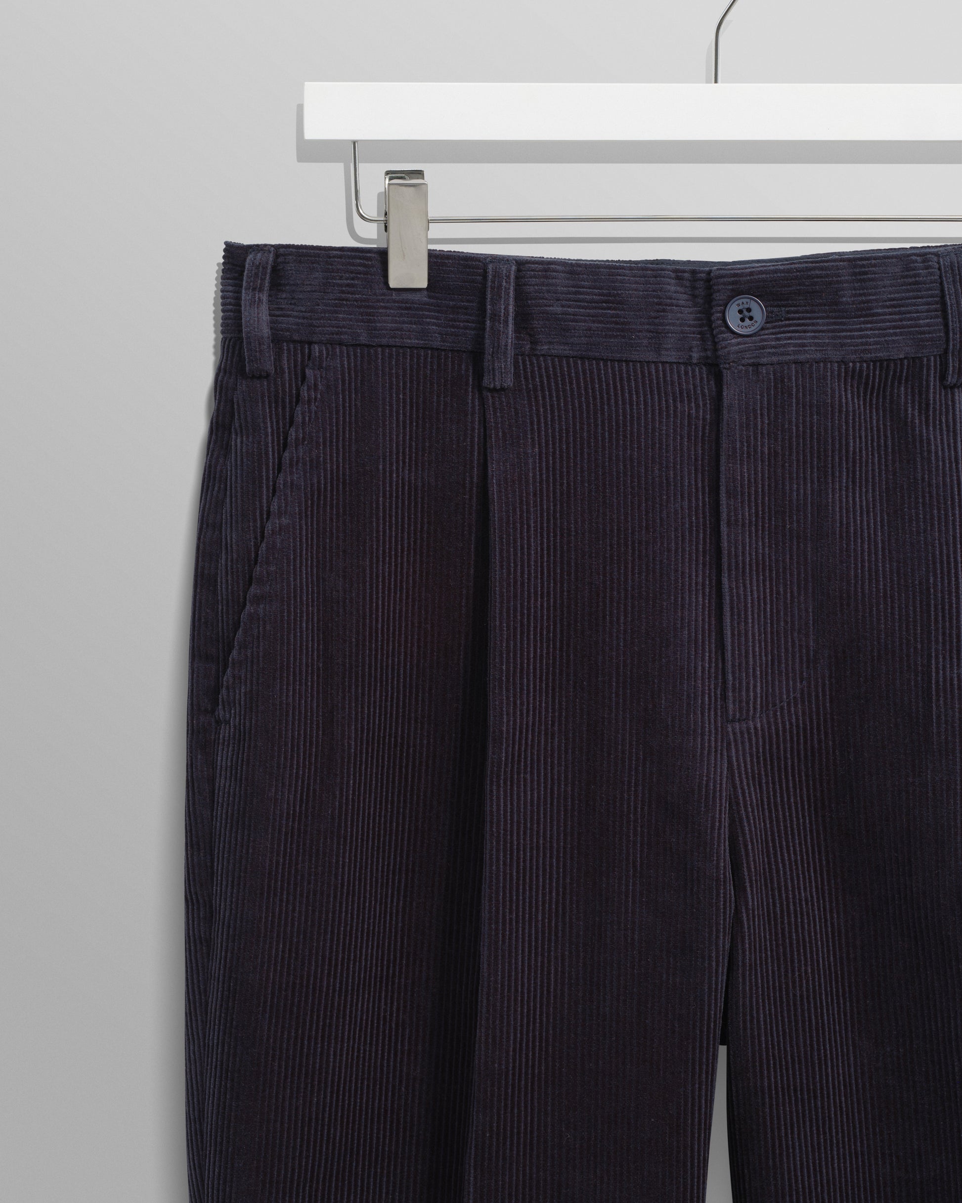 wax london men's Aubyn - Navy Soft Corduroy Pleated Trousers