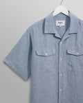 wax london men's Bartlett - Blue Two-Tone Linen Short-Sleeve Shirt