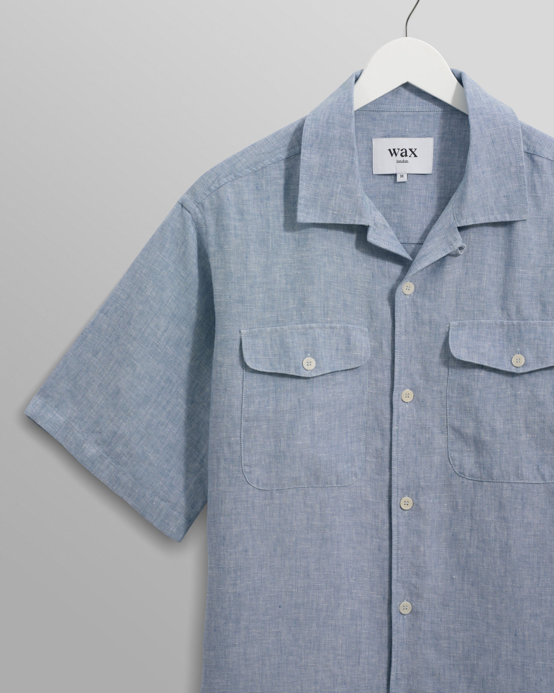 wax london men's Bartlett - Blue Two-Tone Linen Short-Sleeve Shirt