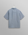 wax london men's Bartlett - Blue Two-Tone Linen Short-Sleeve Shirt