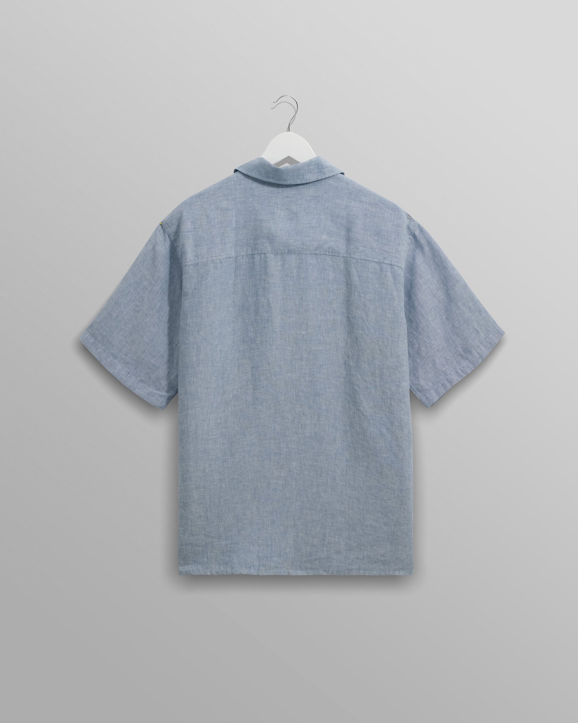 wax london men's Bartlett - Blue Two-Tone Linen Short-Sleeve Shirt