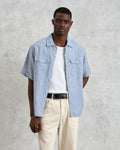 wax london men's Bartlett - Blue Two-Tone Linen Short-Sleeve Shirt