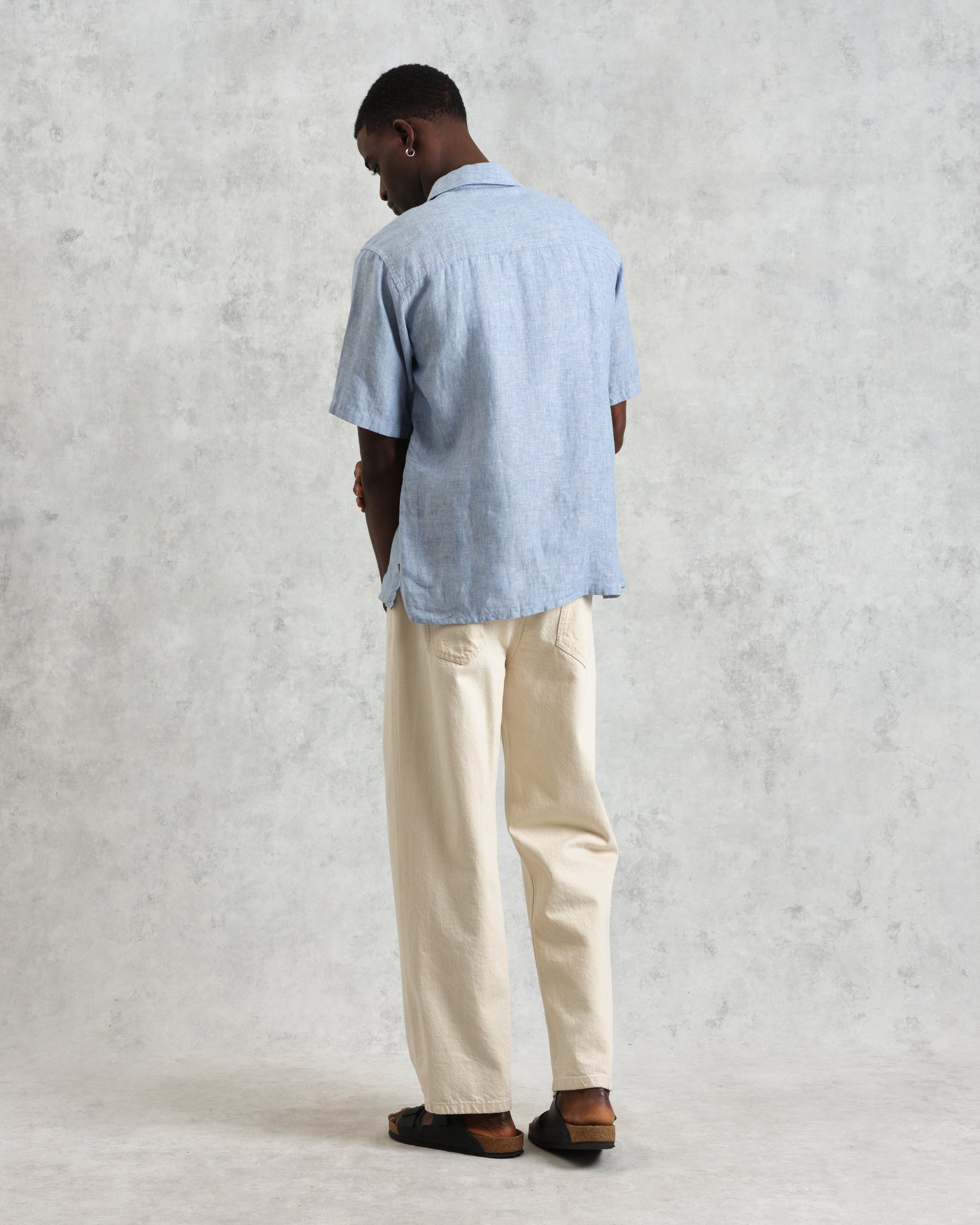 wax london men's Bartlett - Blue Two-Tone Linen Short-Sleeve Shirt