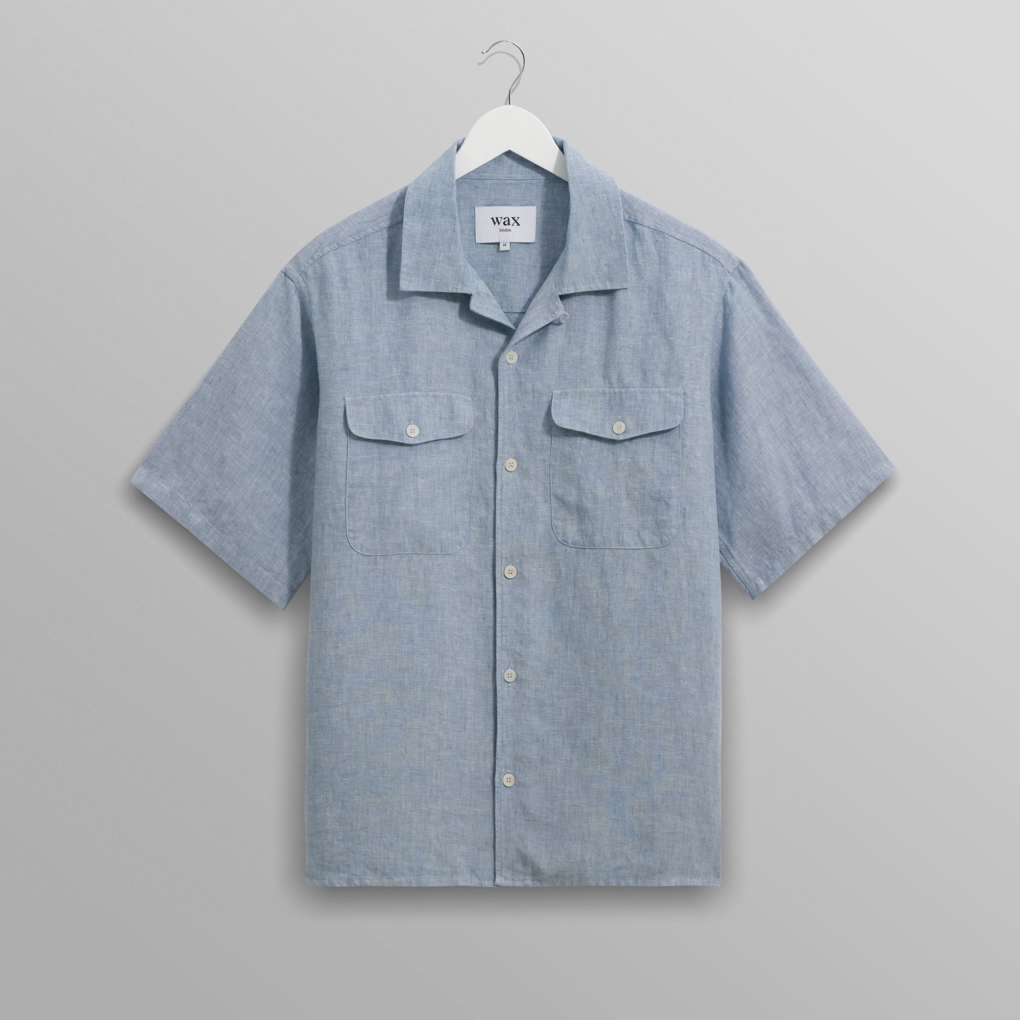 wax london men's Bartlett - Blue Two-Tone Linen Short-Sleeve Shirt
