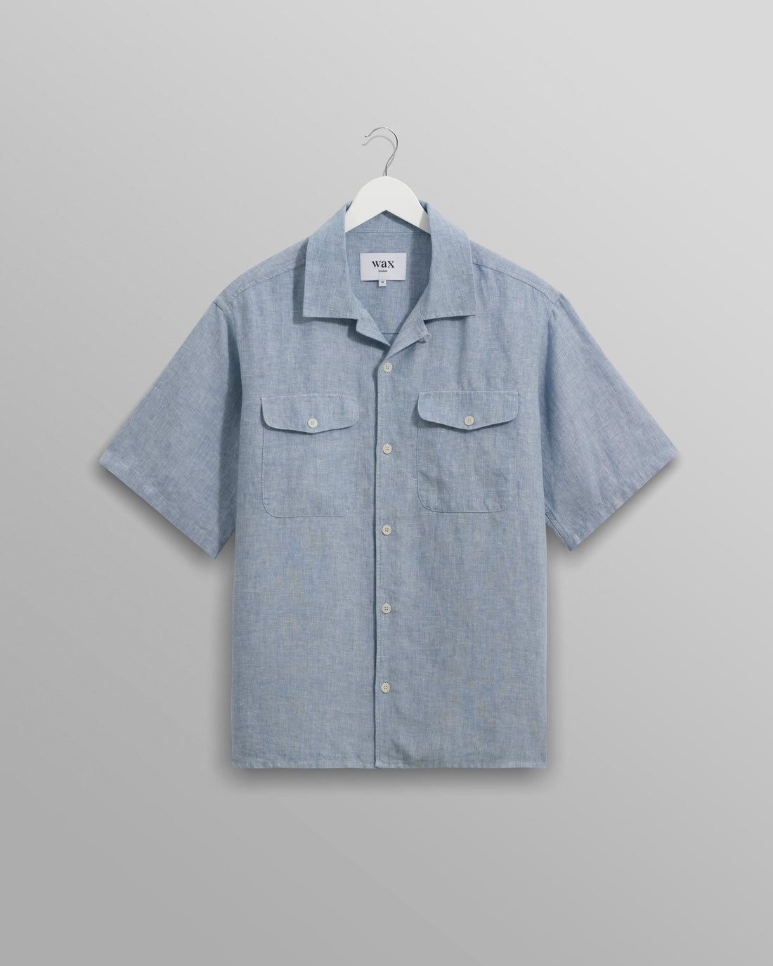 wax london men's Bartlett - Blue Two-Tone Linen Short-Sleeve Shirt