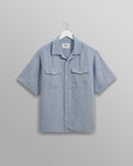 wax london men's Bartlett - Blue Two-Tone Linen Short-Sleeve Shirt