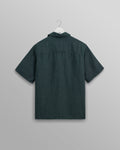 wax london men's Bartlett - Dark Green Two-Tone Linen Short-Sleeve Shirt
