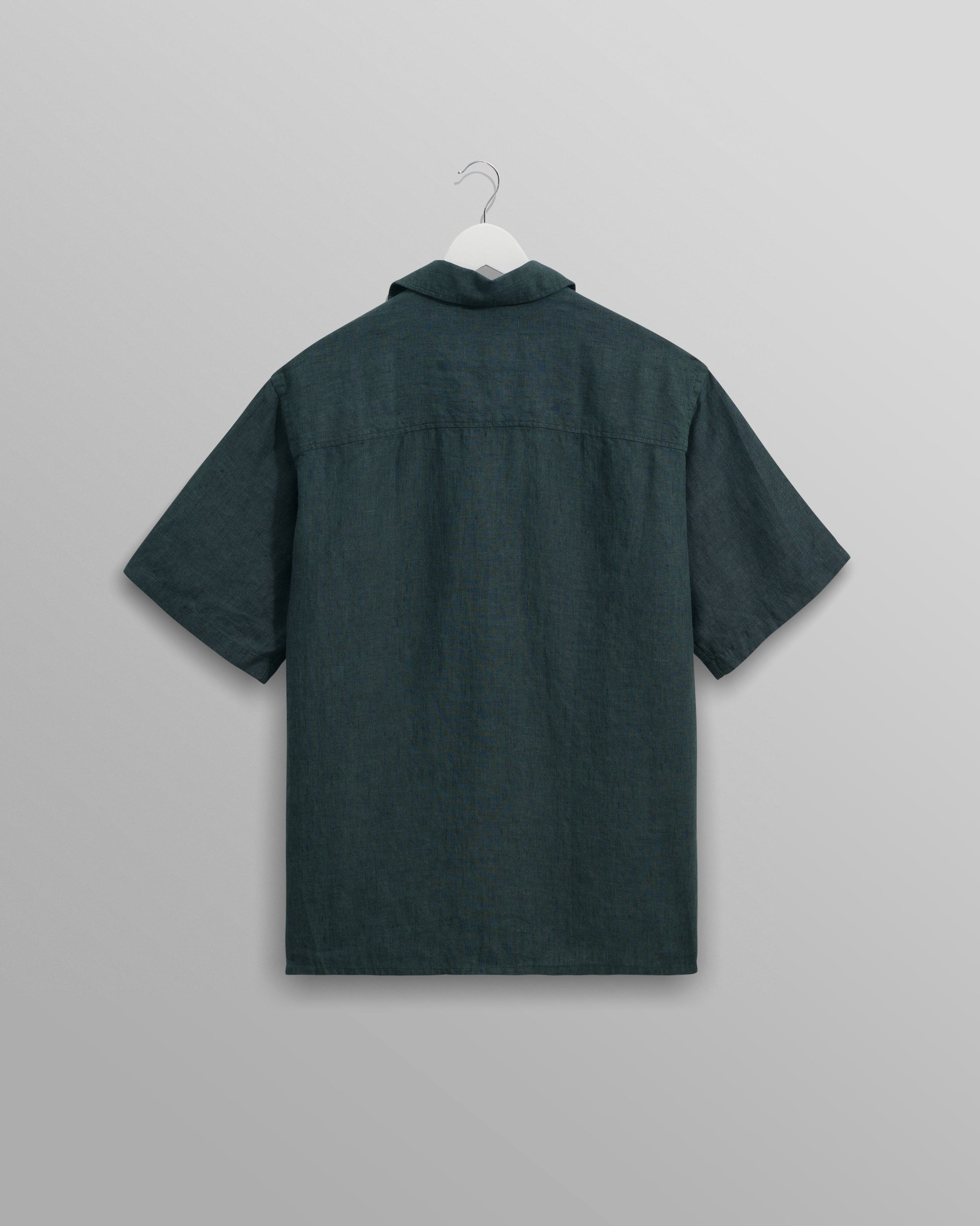wax london men's Bartlett - Dark Green Two-Tone Linen Short-Sleeve Shirt
