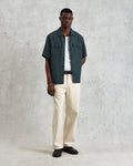 wax london men's Bartlett - Dark Green Two-Tone Linen Short-Sleeve Shirt