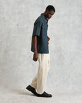 wax london men's Bartlett - Dark Green Two-Tone Linen Short-Sleeve Shirt
