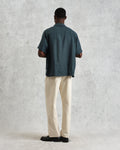 wax london men's Bartlett - Dark Green Two-Tone Linen Short-Sleeve Shirt