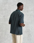 wax london men's Bartlett - Dark Green Two-Tone Linen Short-Sleeve Shirt