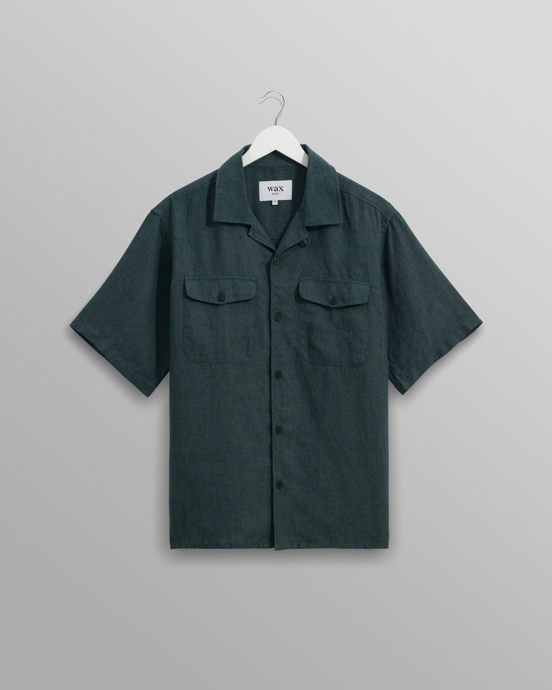 wax london men's Bartlett - Dark Green Two-Tone Linen Short-Sleeve Shirt