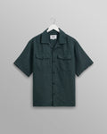 wax london men's Bartlett - Dark Green Two-Tone Linen Short-Sleeve Shirt