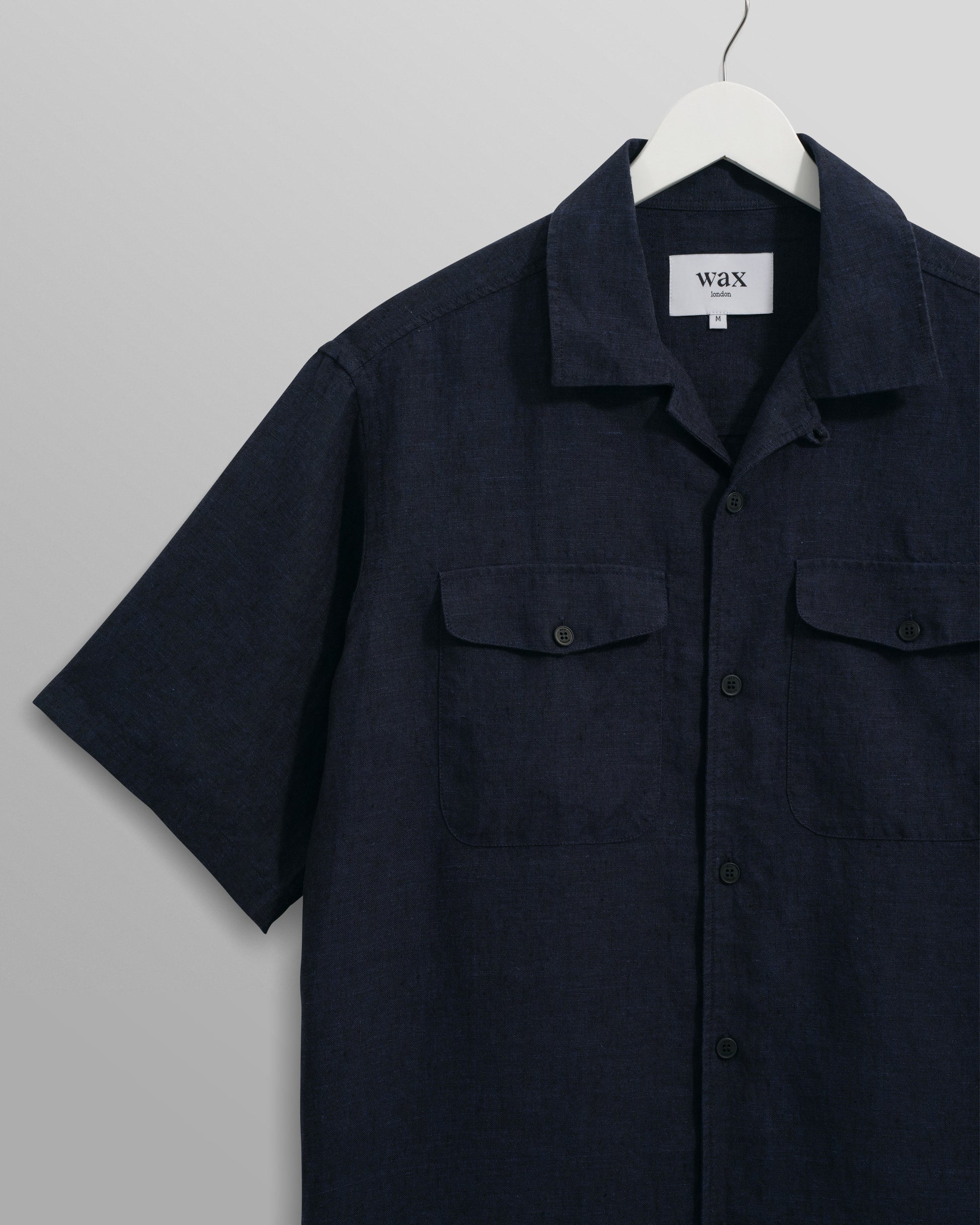 wax london men's Bartlett - Navy Two-Tone Linen Short-Sleeve Shirt