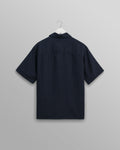 wax london men's Bartlett - Navy Two-Tone Linen Short-Sleeve Shirt