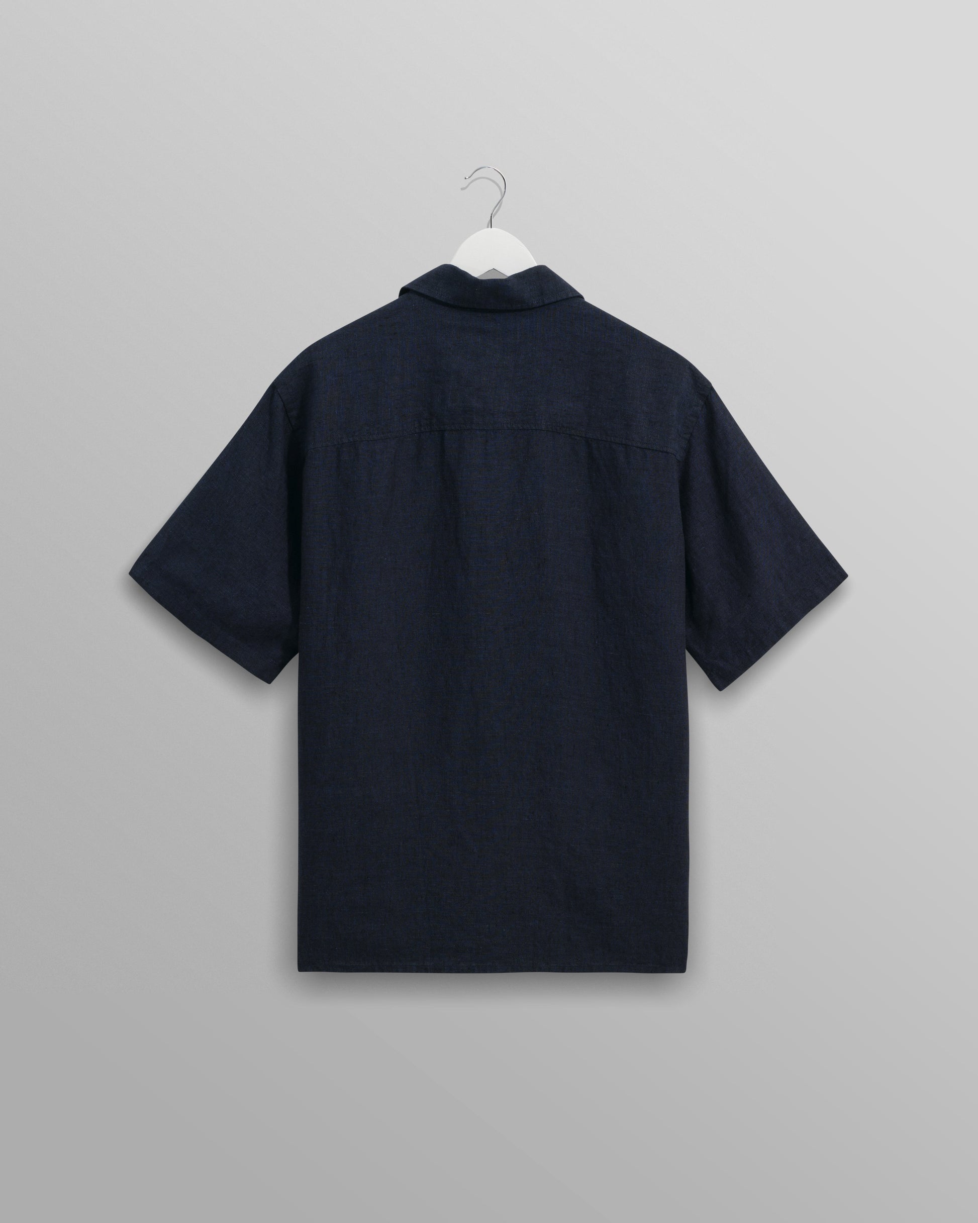 wax london men's Bartlett - Navy Two-Tone Linen Short-Sleeve Shirt