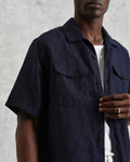 wax london men's Bartlett - Navy Two-Tone Linen Short-Sleeve Shirt