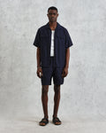 wax london men's Bartlett - Navy Two-Tone Linen Short-Sleeve Shirt