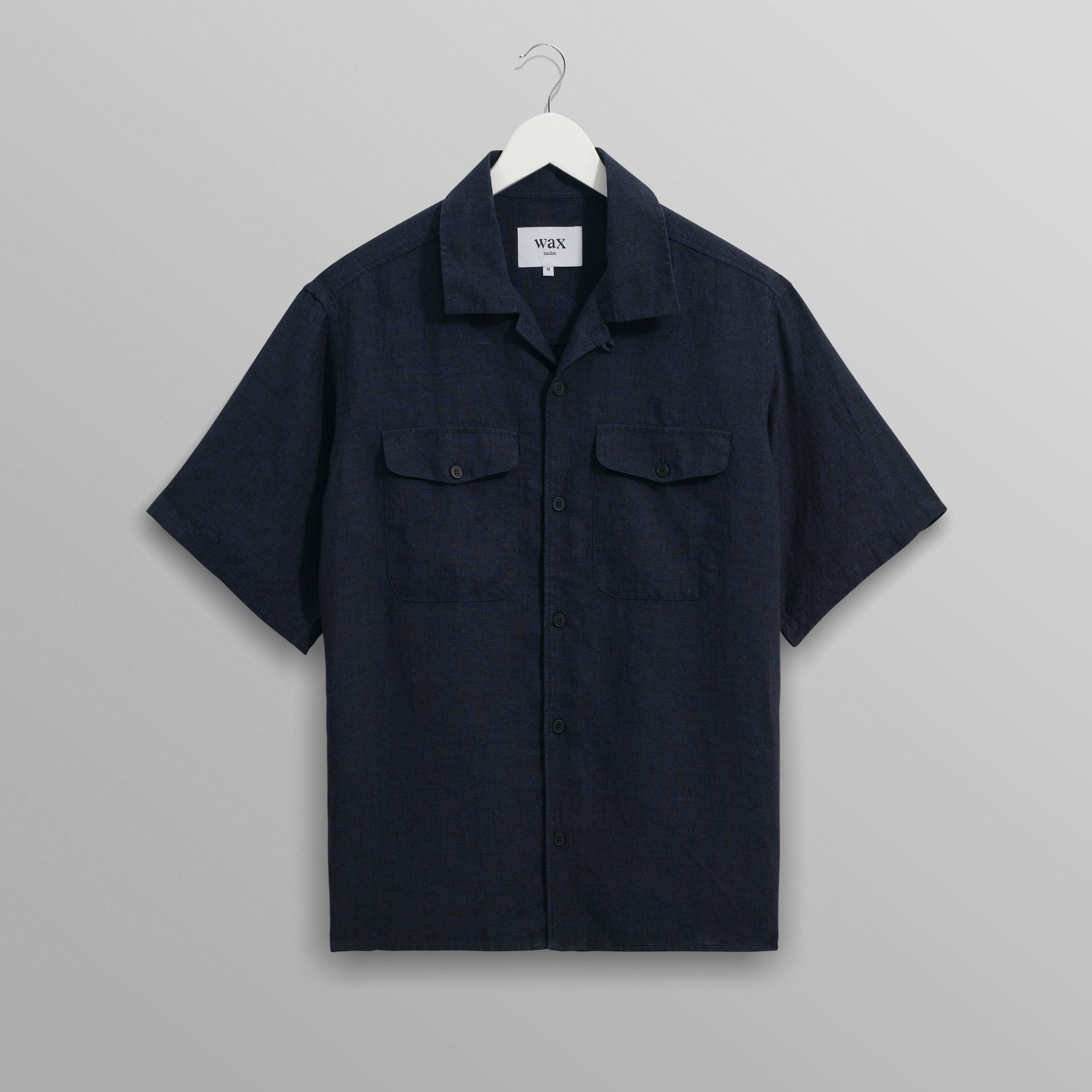 wax london men's Bartlett - Navy Two-Tone Linen Short-Sleeve Shirt