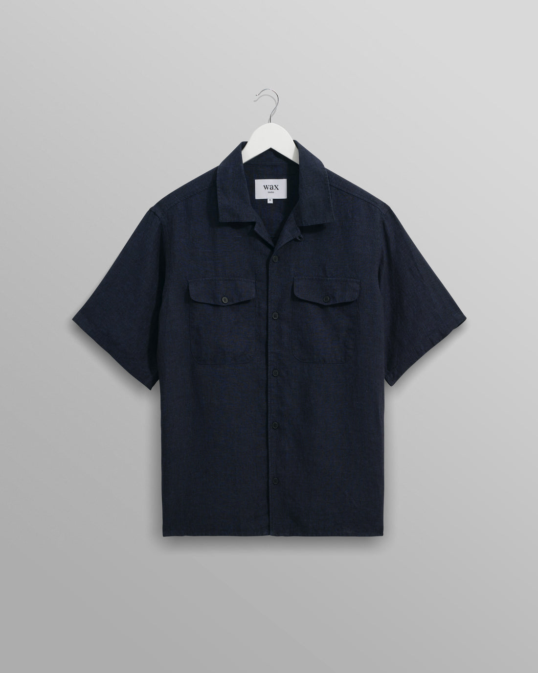wax london men's Bartlett - Navy Two-Tone Linen Short-Sleeve Shirt