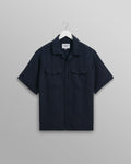 wax london men's Bartlett - Navy Two-Tone Linen Short-Sleeve Shirt