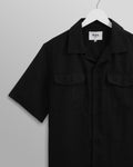 wax london men's Bartlett - Washed Black Linen Short-Sleeve Shirt