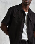 wax london men's Bartlett - Washed Black Linen Short-Sleeve Shirt