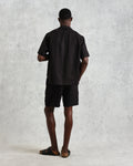 wax london men's Bartlett - Washed Black Linen Short-Sleeve Shirt