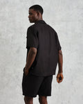 wax london men's Bartlett - Washed Black Linen Short-Sleeve Shirt