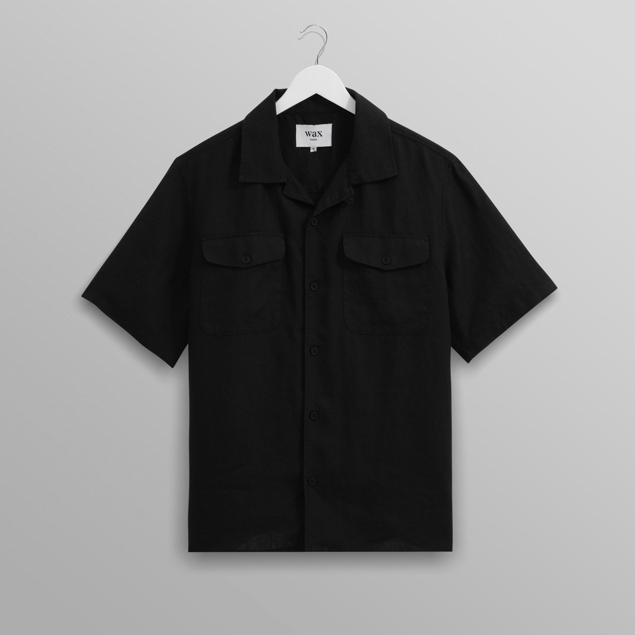 wax london men's Bartlett - Washed Black Linen Short-Sleeve Shirt