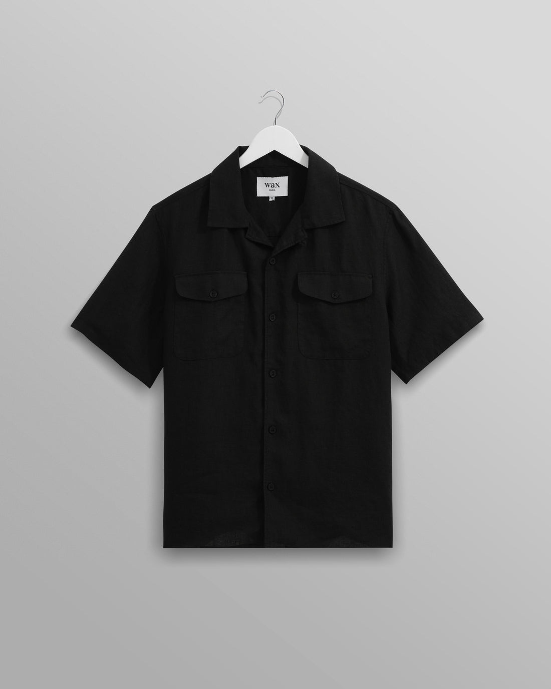 wax london men's Bartlett - Washed Black Linen Short-Sleeve Shirt